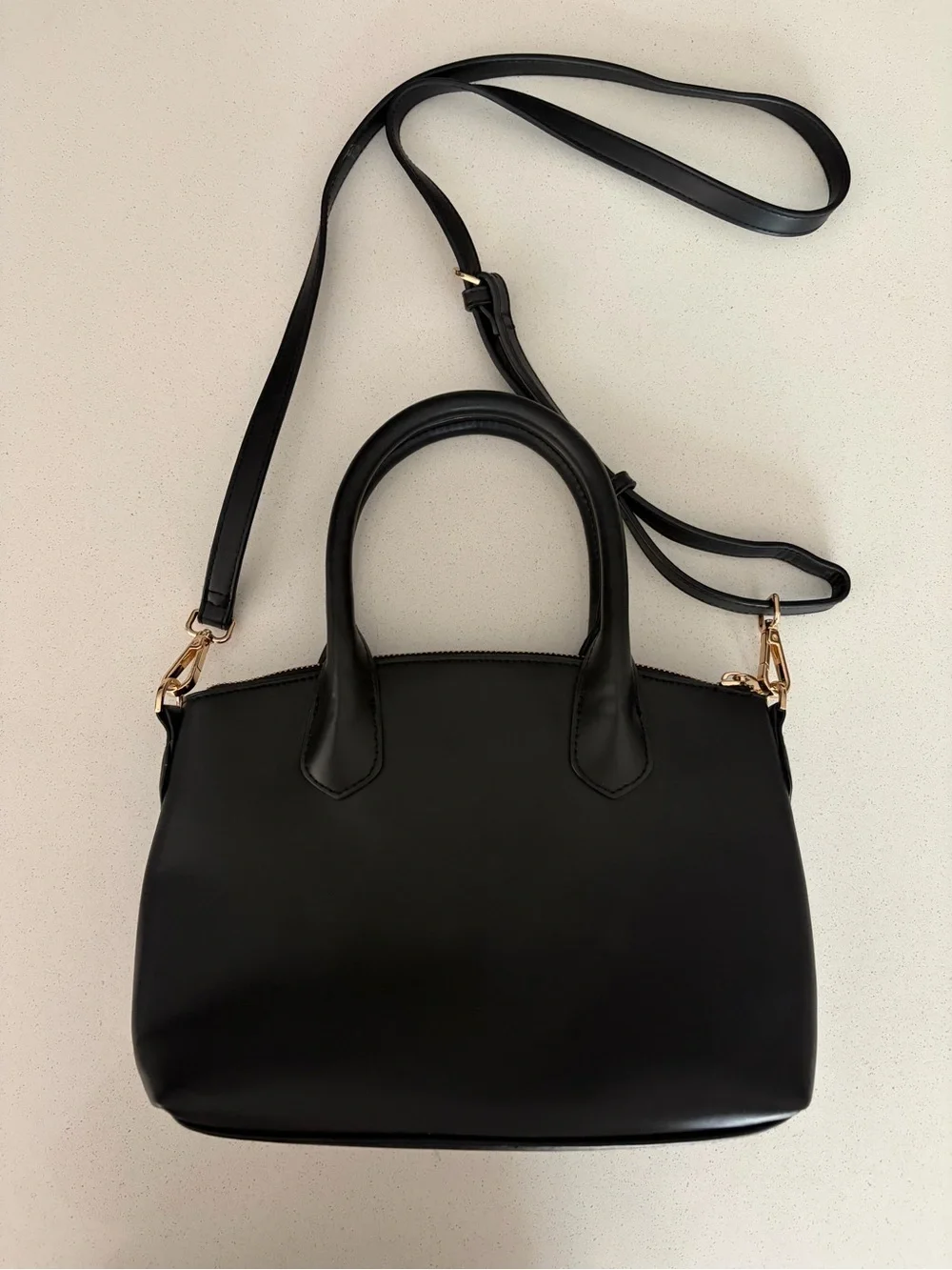Black Structured Satchel with Detachable Strap